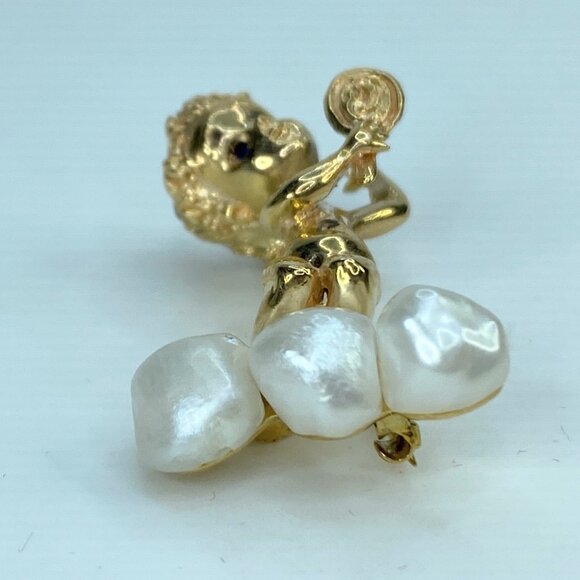 Vintage william ruser 14k - Gem William Ruser 14k Yellow Gold Sapphire Pearl Mondays Child Pin Brooch JR1001